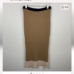 Ronny Kobo Skirt Ribbed Midi Colorblock Wool Camel